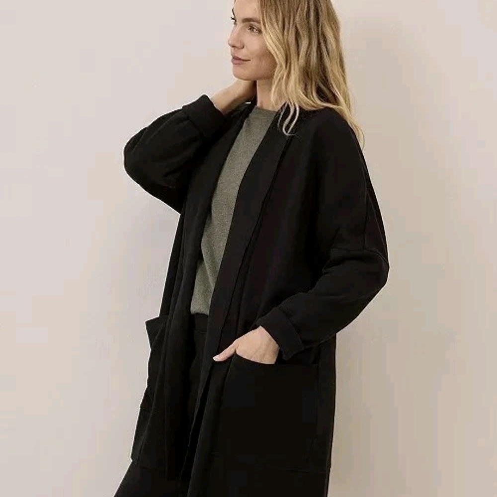 Pact Black Airplane Wrap Open Front Organic Cotton Cardigan sz XL/XXL - Picture 3 of 4